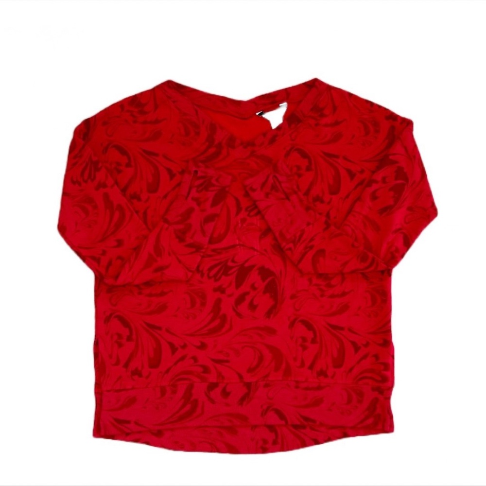 Athleta Coaster Luxe Red Floral V Neck Long Sleeve Sweatshirt XS